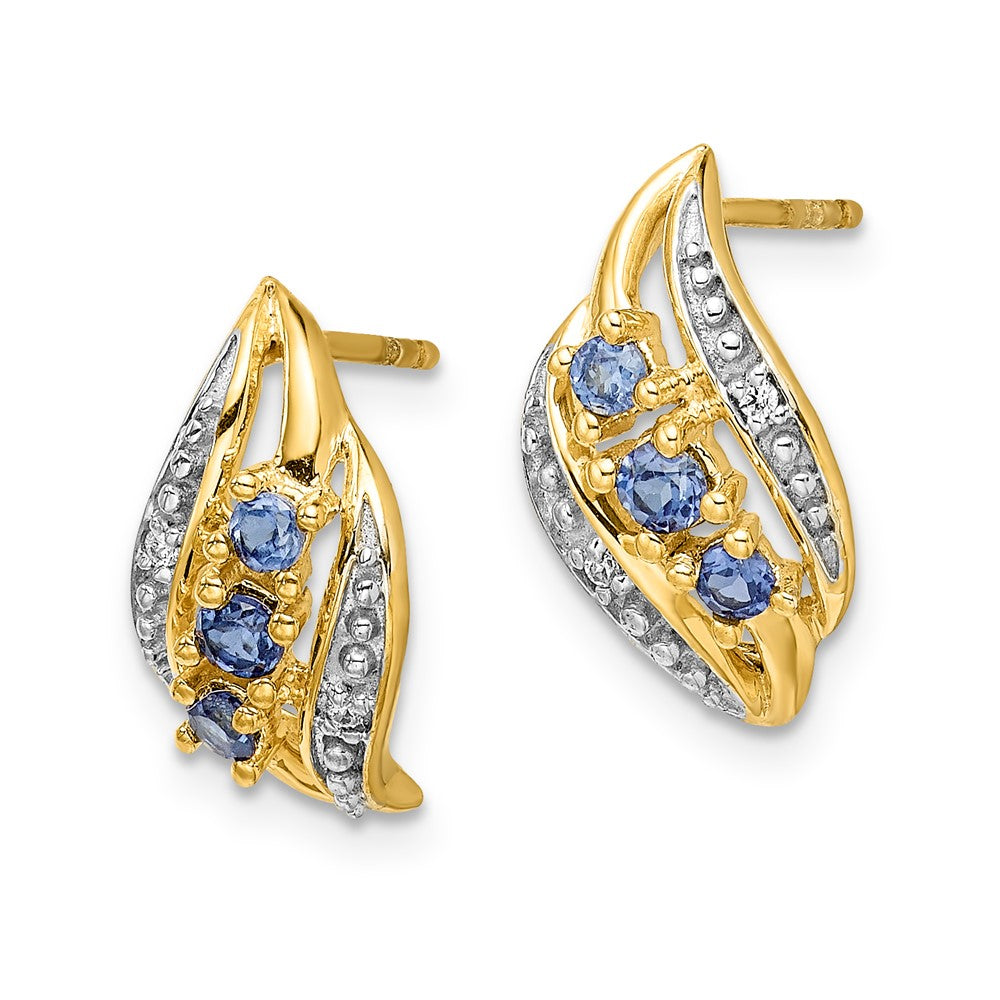 14k Yellow Gold w/ Sapphire and Real Diamond Polished Post Earrings