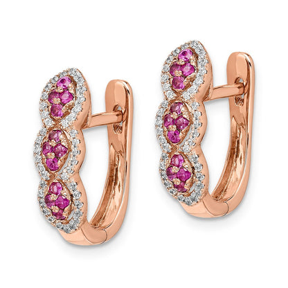 14k Rose Gold Real Diamond and Ruby Hinged Earrings