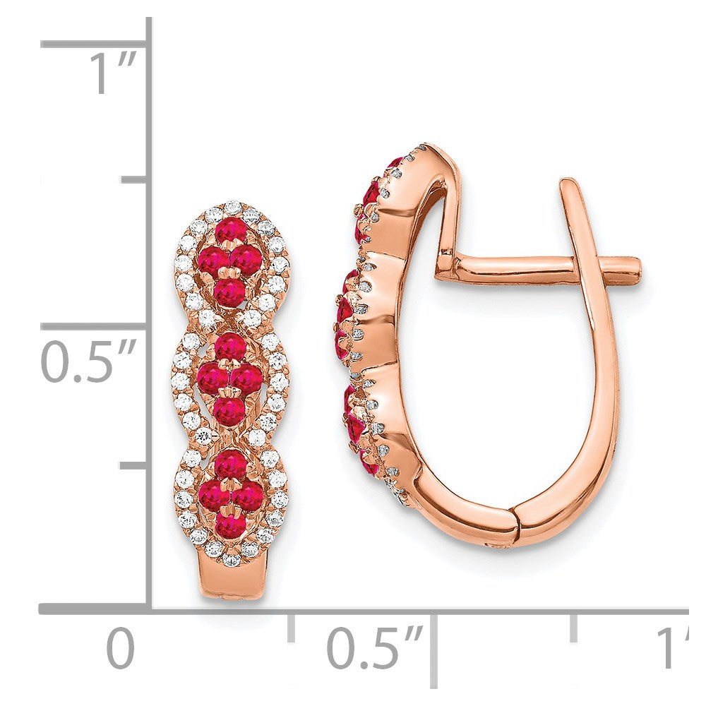 14k Rose Gold Real Diamond and Ruby Hinged Earrings