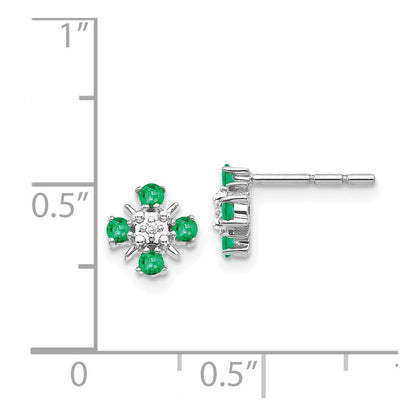 14k White Gold Emerald and Real Diamond Post Earrings