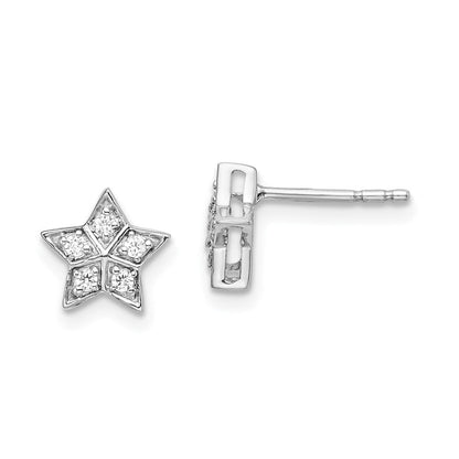 14k White Gold Real Diamond Star Post Earrings