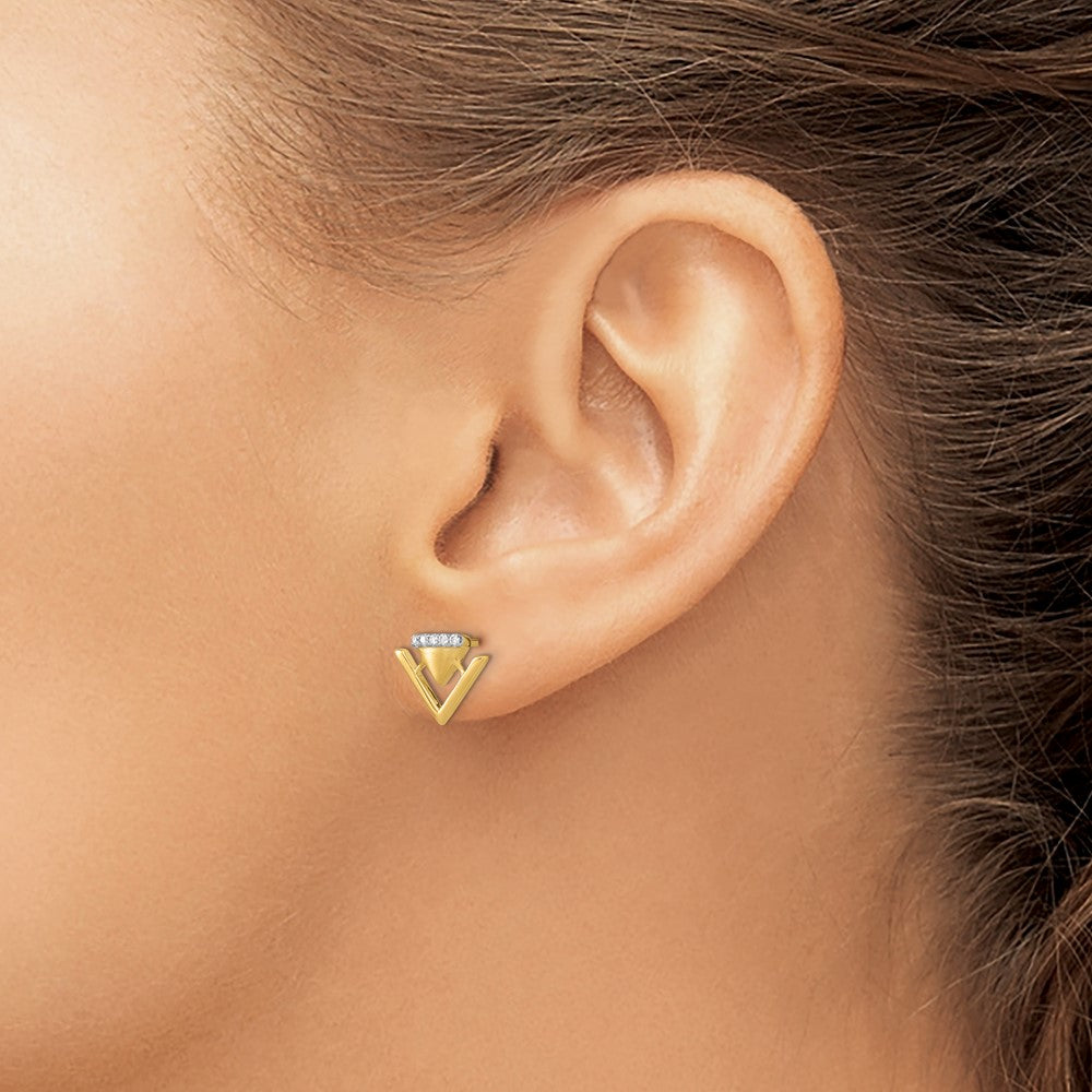 14k Yellow Gold Satin and Polished Real Diamond Double Triangle Post Earrings