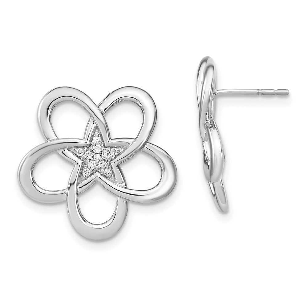 14k White Gold Polished Real Diamond Flower Post Earrings