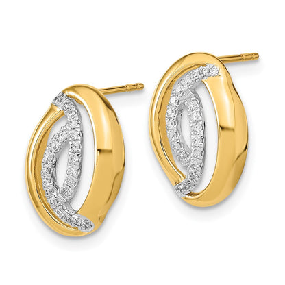 14k Yellow Gold Polished Real Diamond Oval Post Earrings