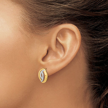 14k Yellow Gold Polished Real Diamond Oval Post Earrings