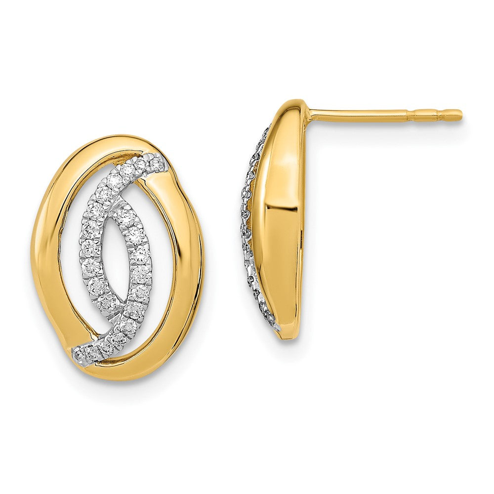 14k Yellow Gold Polished Real Diamond Oval Post Earrings