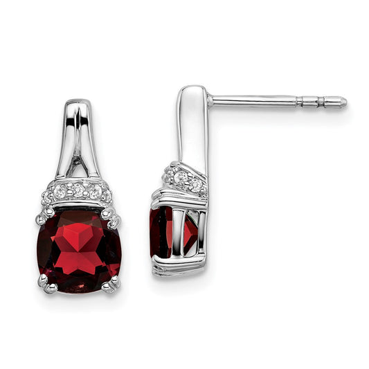14k White Gold Garnet and Real Diamond Earrings