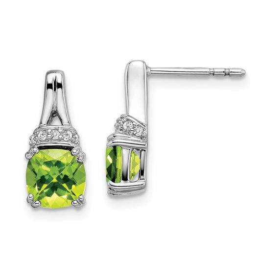 14k White Gold Peridot and Real Diamond Earrings