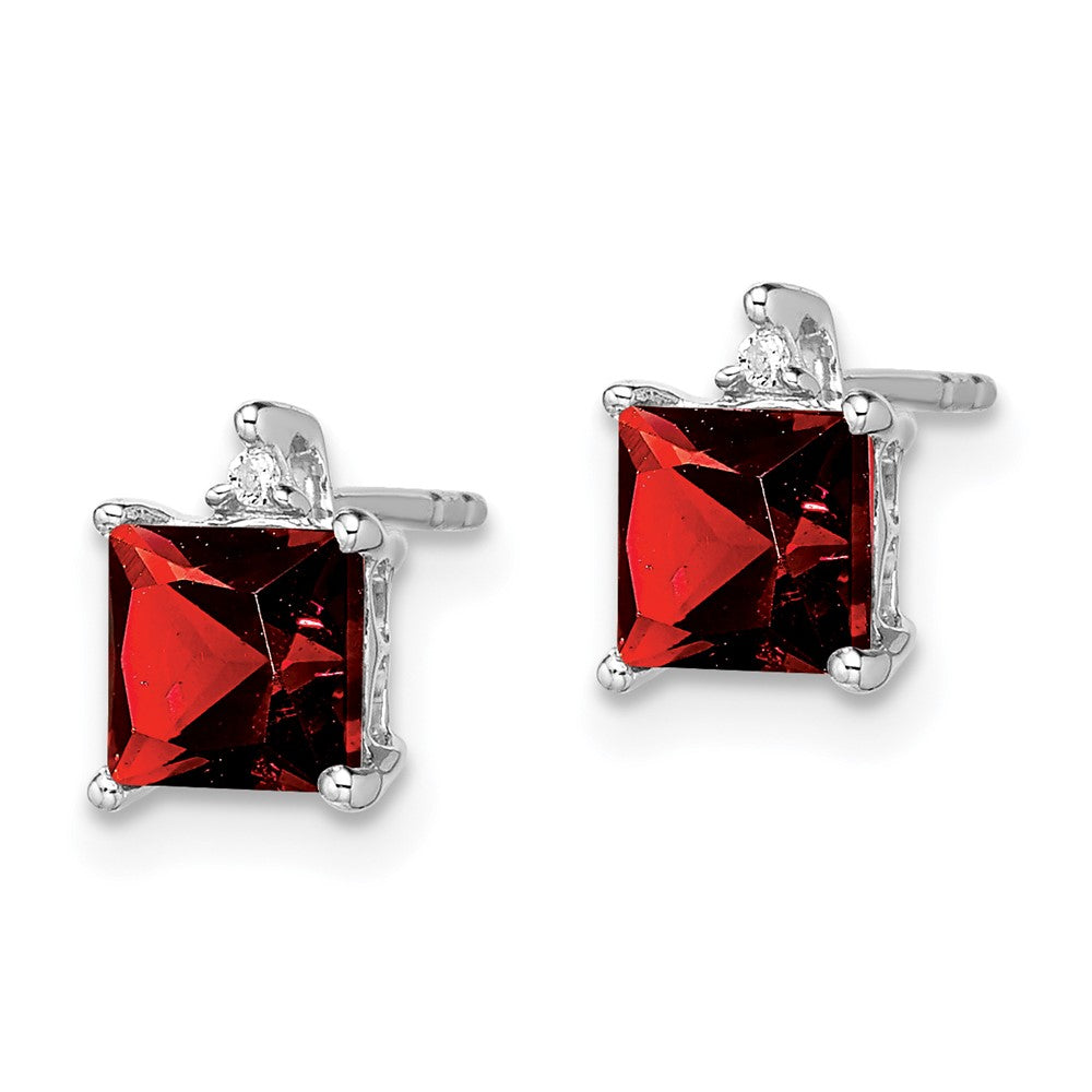 14k White Gold Princess Garnet and Real Diamond Earrings
