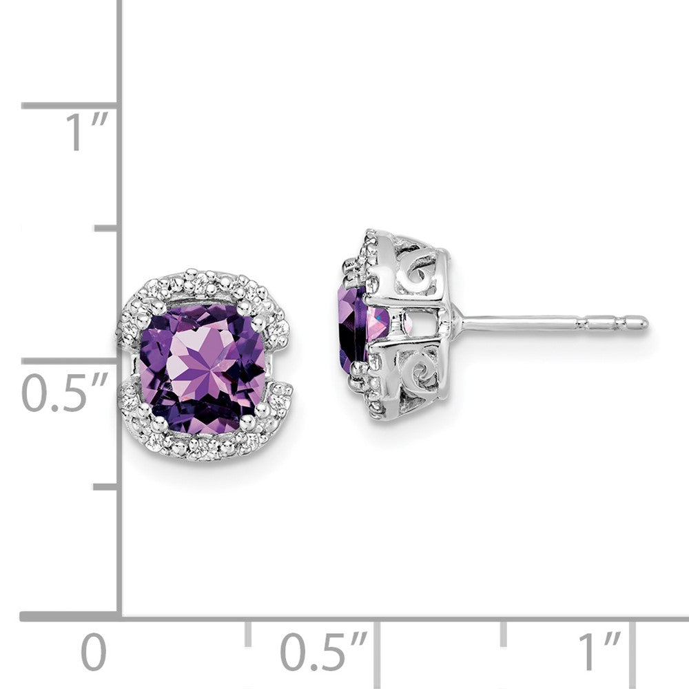 14k White Gold Cushion Amethyst and Real Diamond Halo Earrings