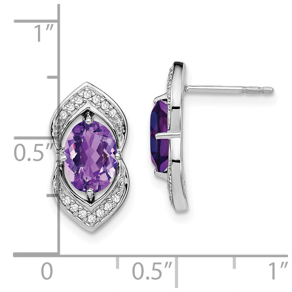 14k White Gold Amethyst and Real Diamond Post Earrings