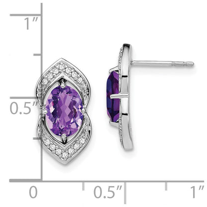 14k White Gold Amethyst and Real Diamond Post Earrings