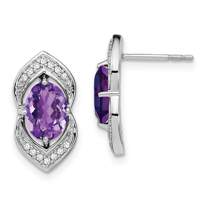 14k White Gold Amethyst and Real Diamond Post Earrings