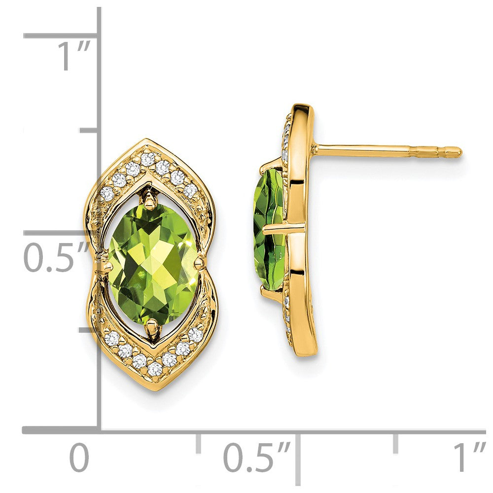14k Yellow Gold Peridot and Real Diamond Post Earrings