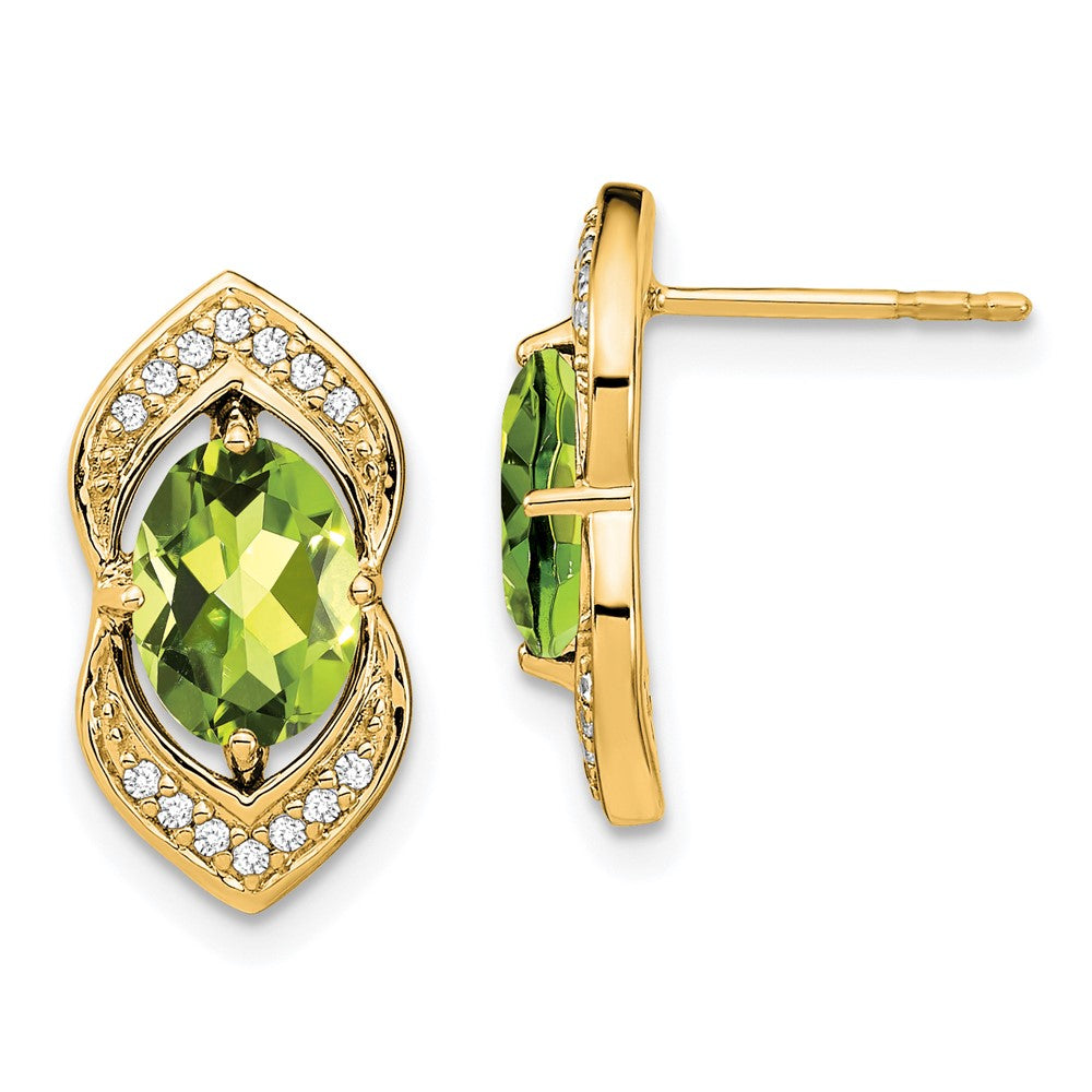 14k Yellow Gold Peridot and Real Diamond Post Earrings