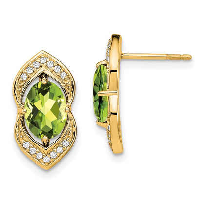 14k Yellow Gold Peridot and Real Diamond Post Earrings