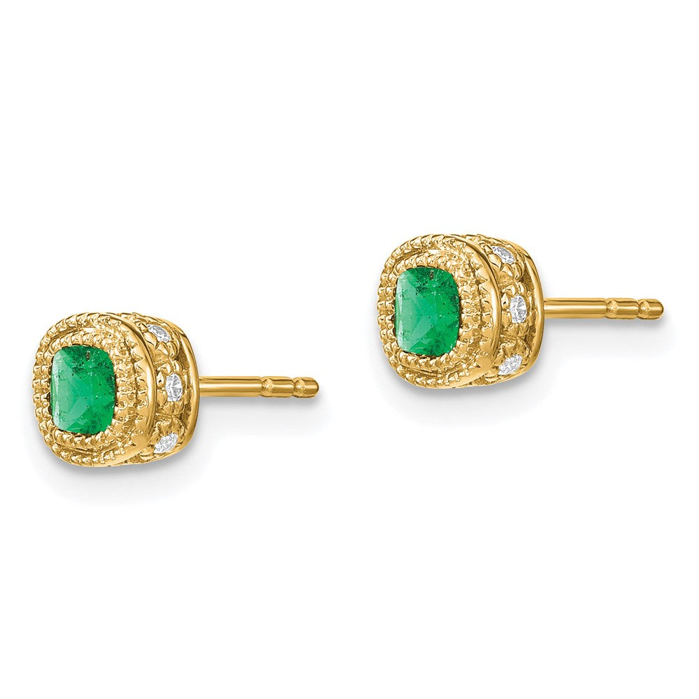 14k Yellow Gold Emerald and Real Diamond Earrings
