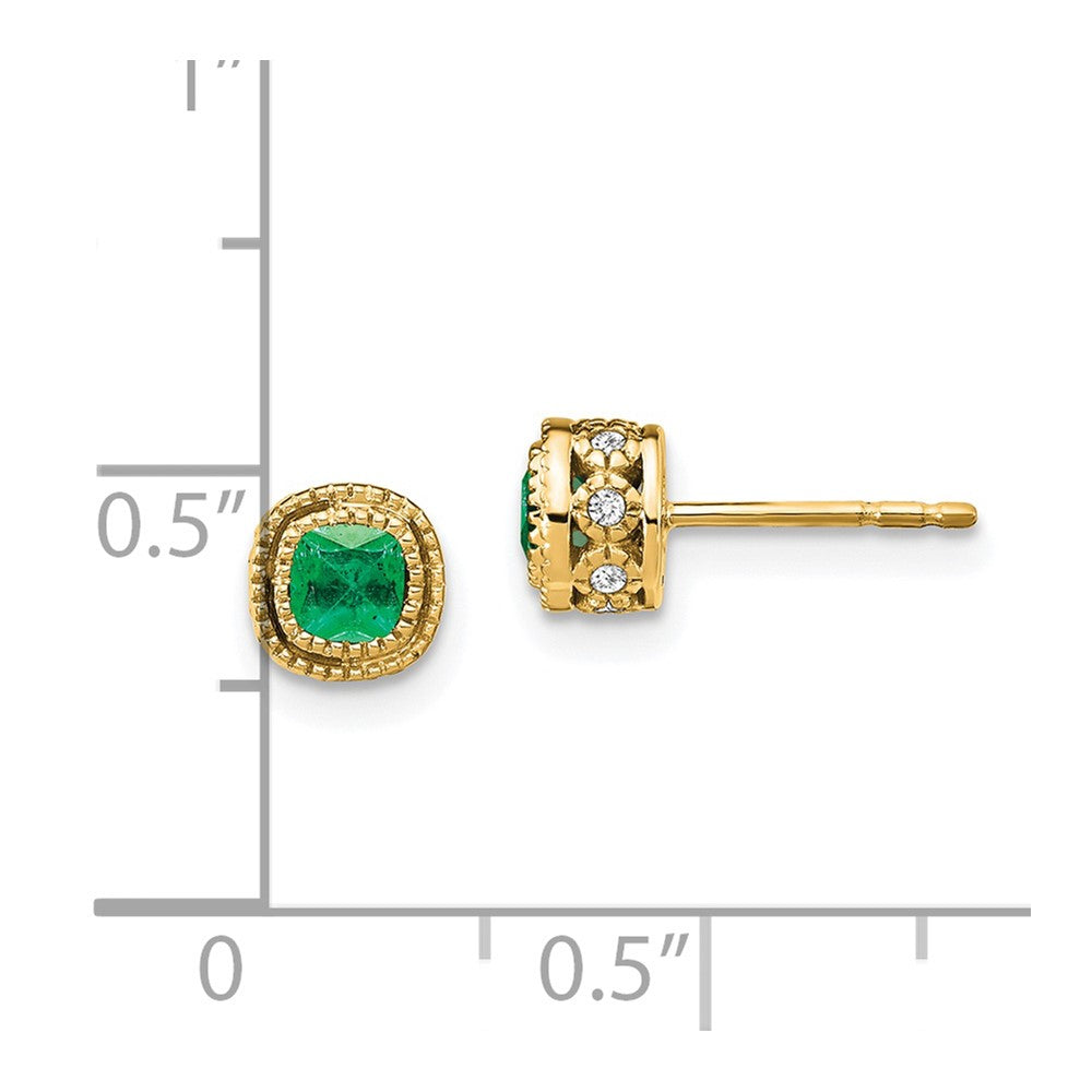 14k Yellow Gold Emerald and Real Diamond Earrings