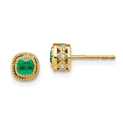 14k Yellow Gold Emerald and Real Diamond Earrings