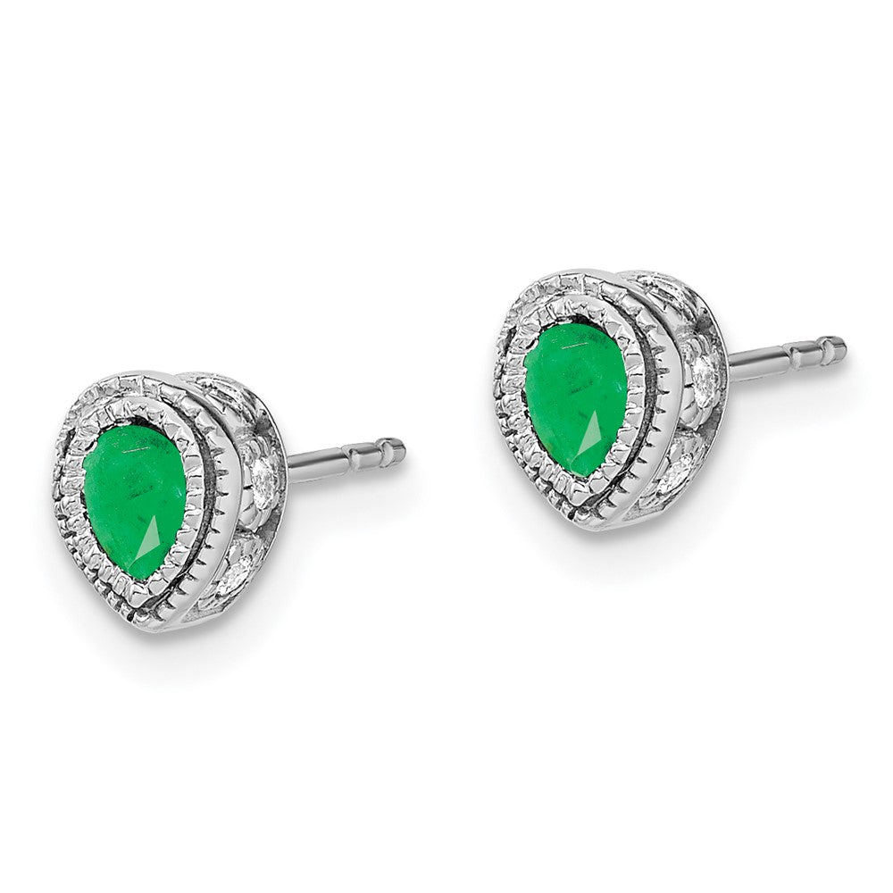 14k White Gold Emerald and Real Diamond Earrings