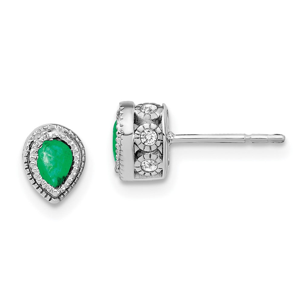 14k White Gold Emerald and Real Diamond Earrings