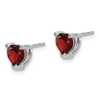 14k White Gold Heart Garnet Earrings