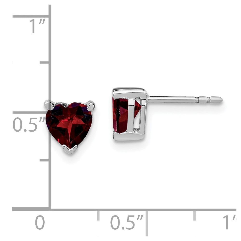 14k White Gold Heart Garnet Earrings
