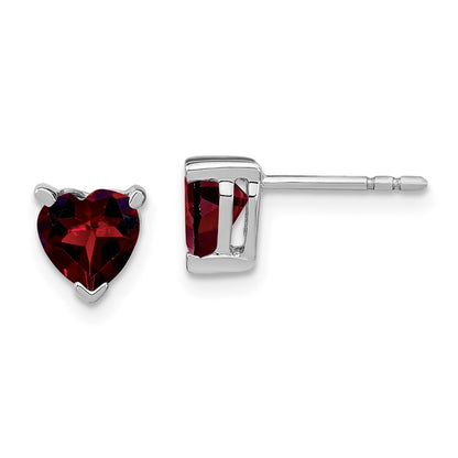 14k White Gold Heart Garnet Earrings