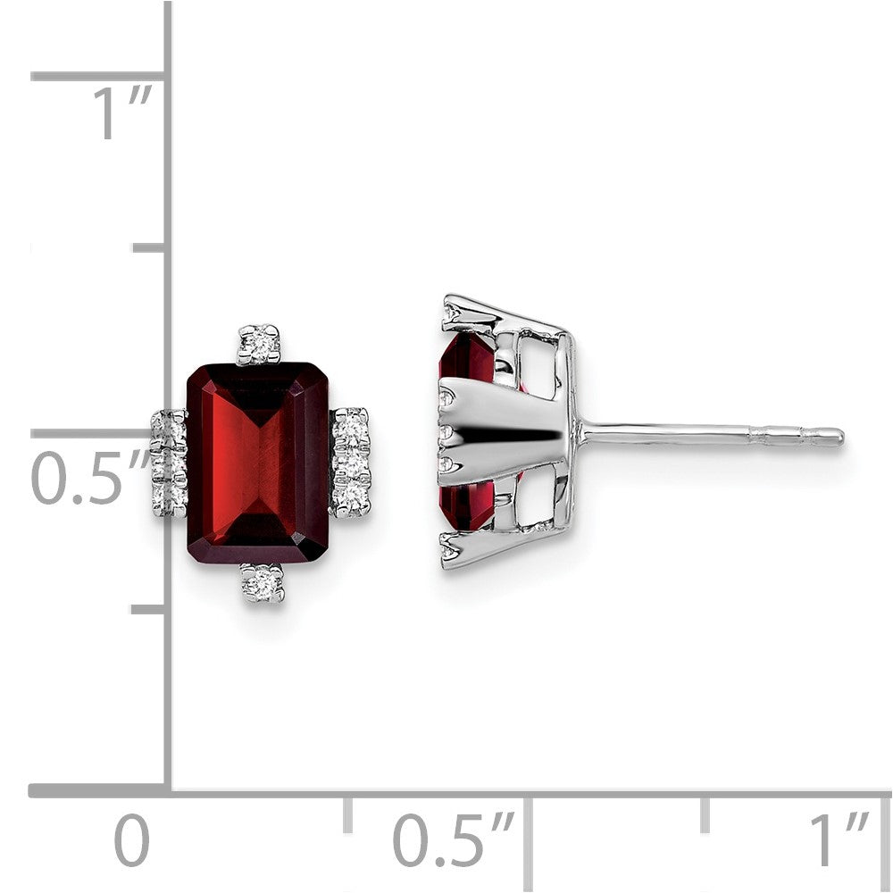 14k White Gold Emerald-shape Garnet and Real Diamond Earrings