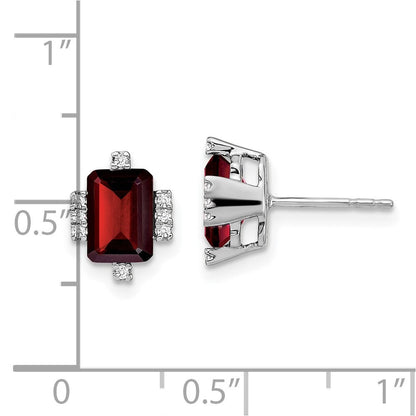 14k White Gold Emerald-shape Garnet and Real Diamond Earrings
