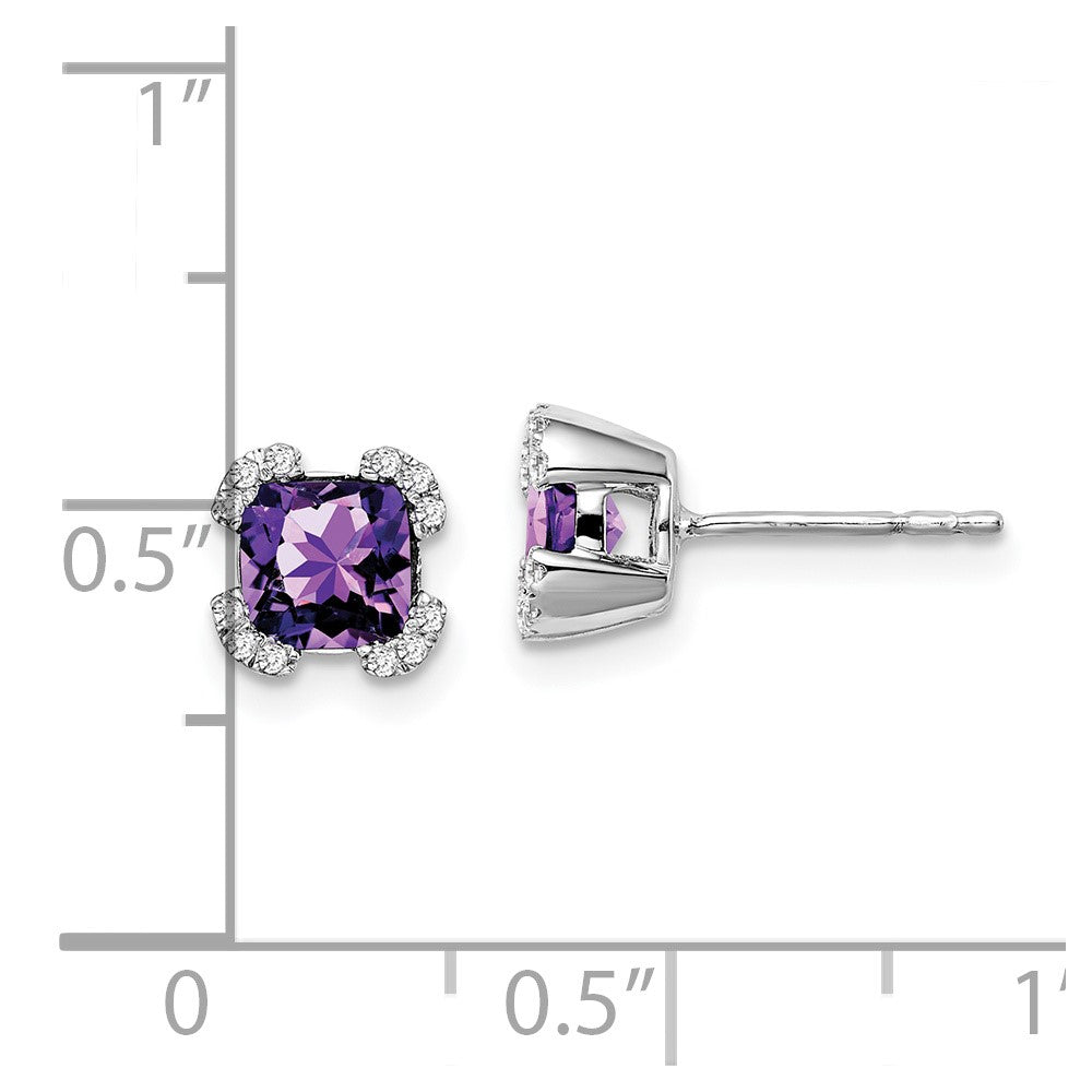 14k White Gold Cushion Amethyst and Real Diamond Earrings
