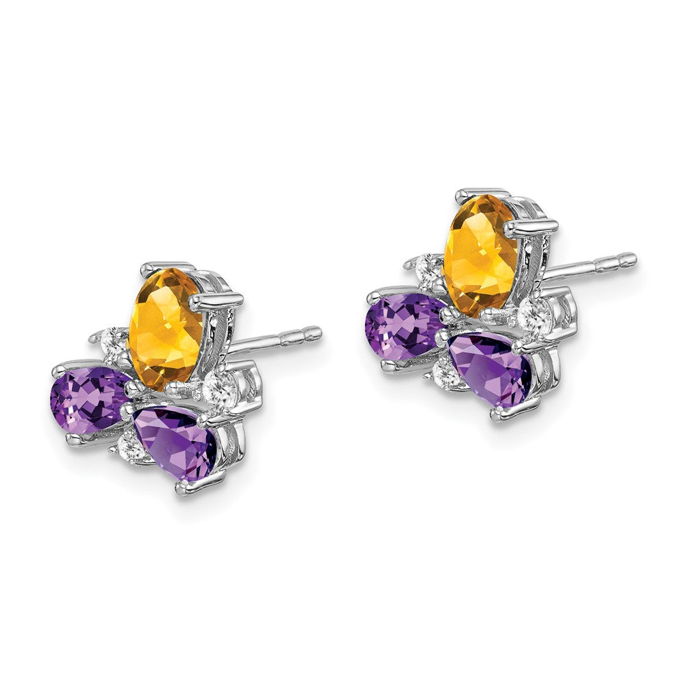 14k White Gold Amethyst/Citrine/Real Diamond Earrings