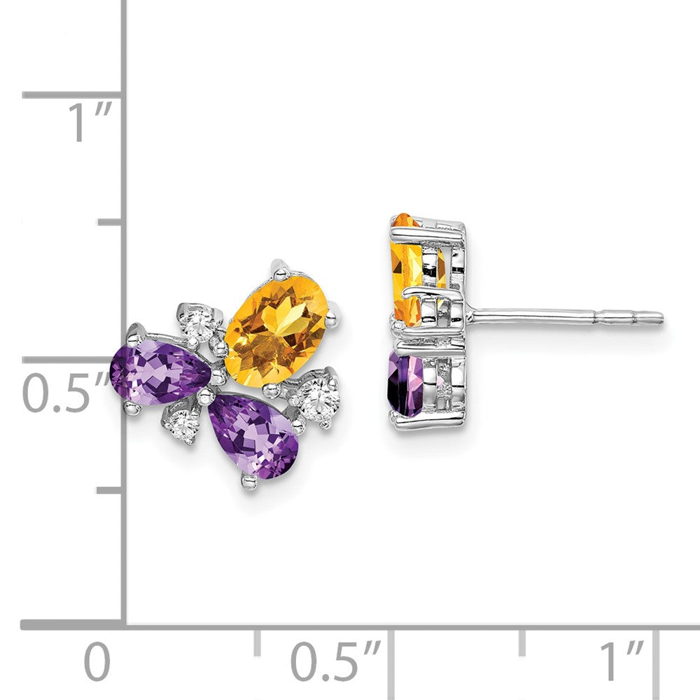 14k White Gold Amethyst/Citrine/Real Diamond Earrings