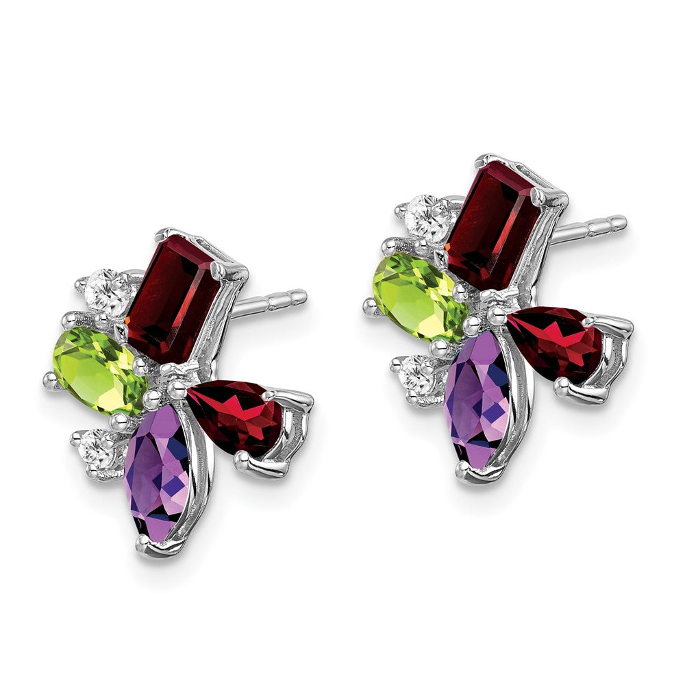 14k White Gold Amethyst/Peridot/Garnet/Real Diamond Earrings