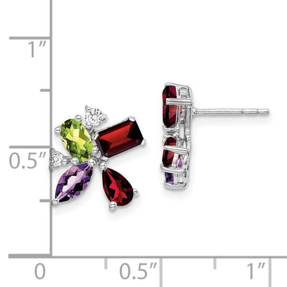 14k White Gold Amethyst/Peridot/Garnet/Real Diamond Earrings