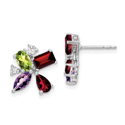 14k White Gold Amethyst/Peridot/Garnet/Real Diamond Earrings