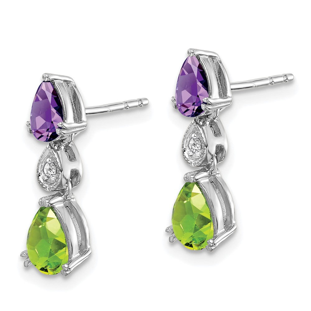 14k White Gold Amethyst/Peridot/Real Diamond Earrings