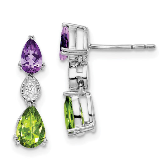 14k White Gold Amethyst/Peridot/Real Diamond Earrings