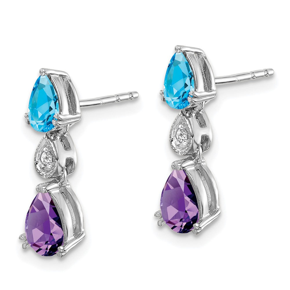 14k White Gold Blue Topaz/Amethyst/Real Diamond Earrings