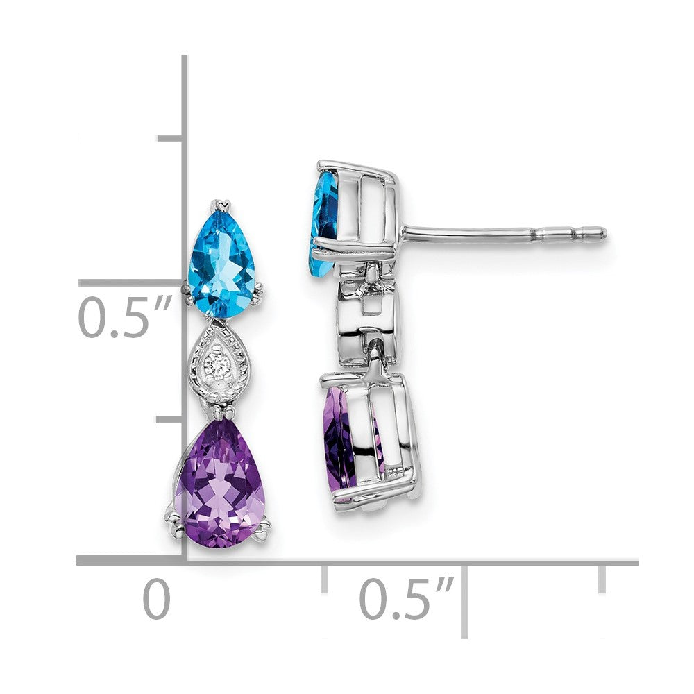 14k White Gold Blue Topaz/Amethyst/Real Diamond Earrings