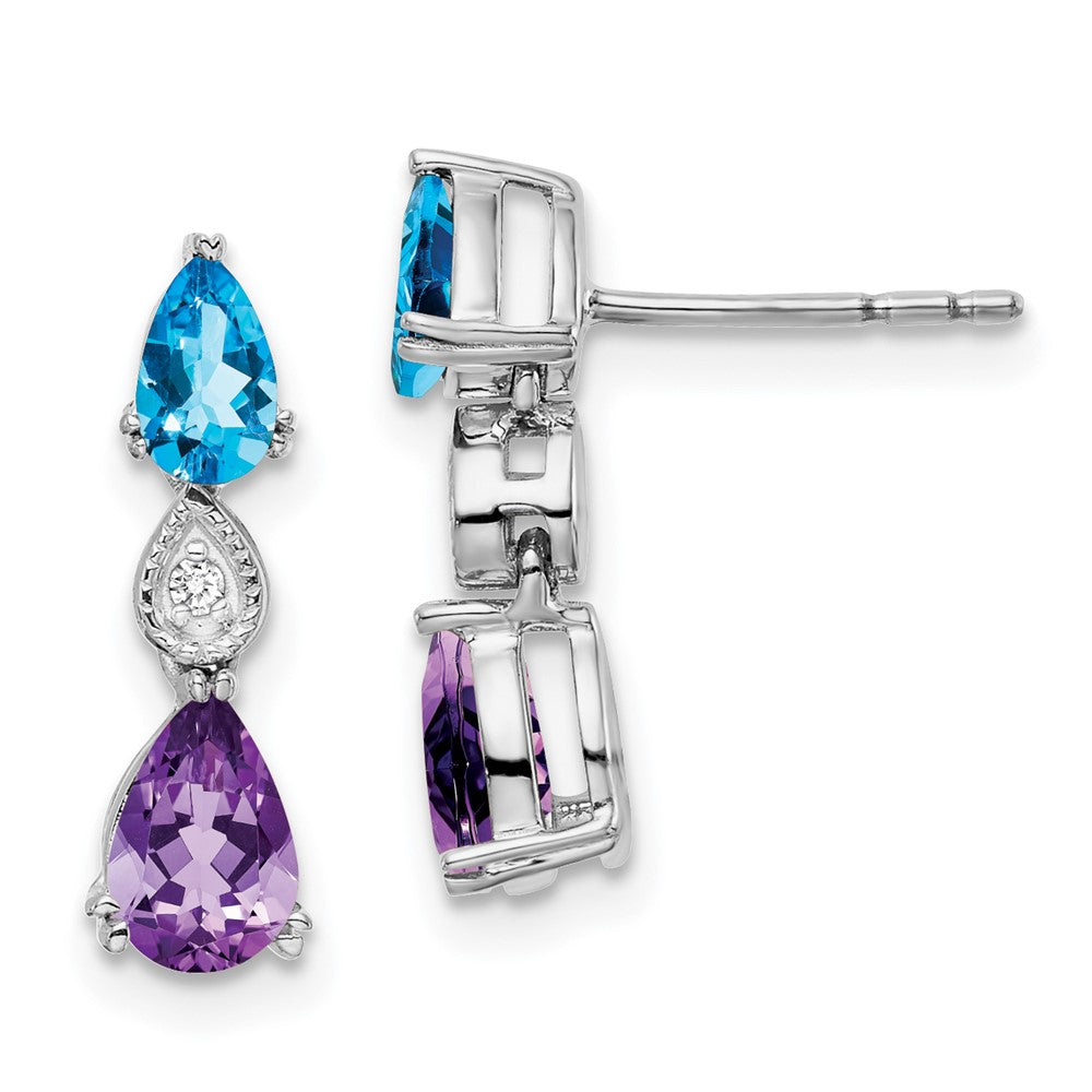 14k White Gold Blue Topaz/Amethyst/Real Diamond Earrings