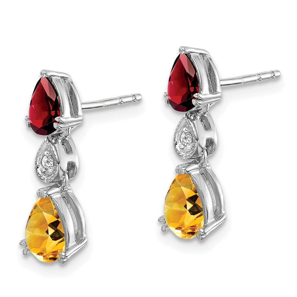 14k White Gold Garnet/Citrine/Real Diamond Earrings