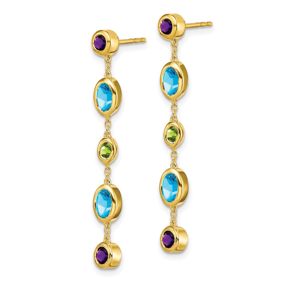 14k Yellow Gold Amethyst/Blue Topaz/Peridot Dangle Earrings