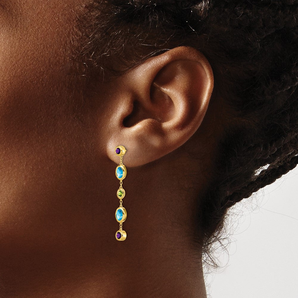 14k Yellow Gold Amethyst/Blue Topaz/Peridot Dangle Earrings