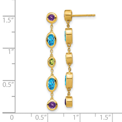 14k Yellow Gold Amethyst/Blue Topaz/Peridot Dangle Earrings