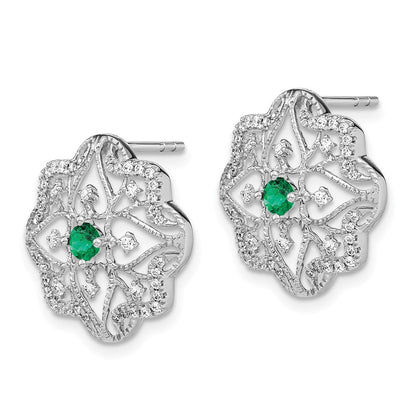 14k White Gold Emerald and Real Diamond Earrings
