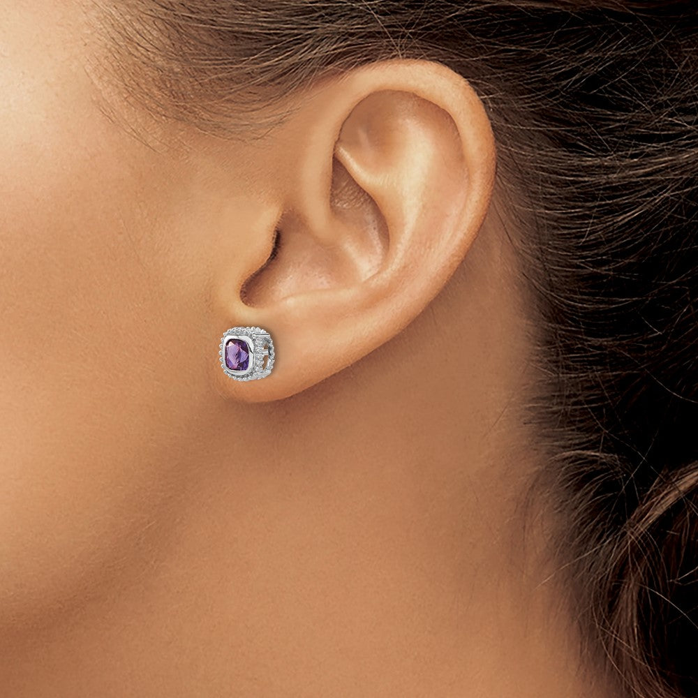 14k White Gold Cushion Amethyst Earrings