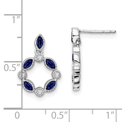 14k White Gold Sapphire and Real Diamond Dangle Earrings