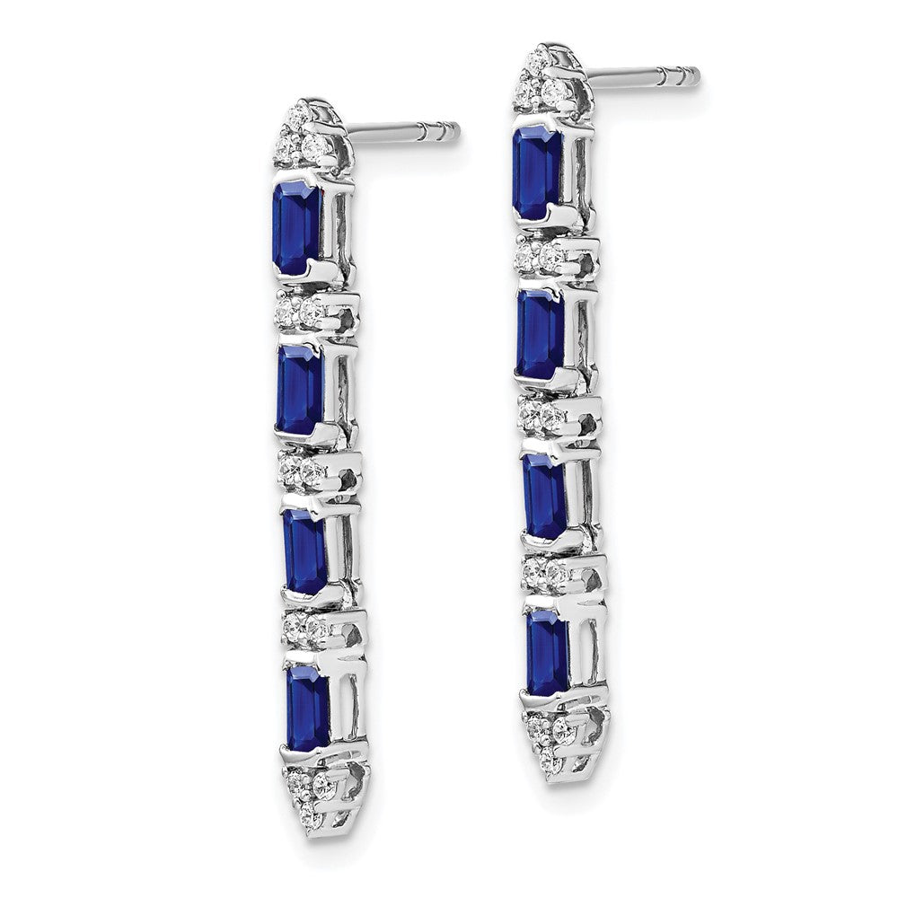 14k White Gold Sapphire and Real Diamond 4-stone Dangle Earrings