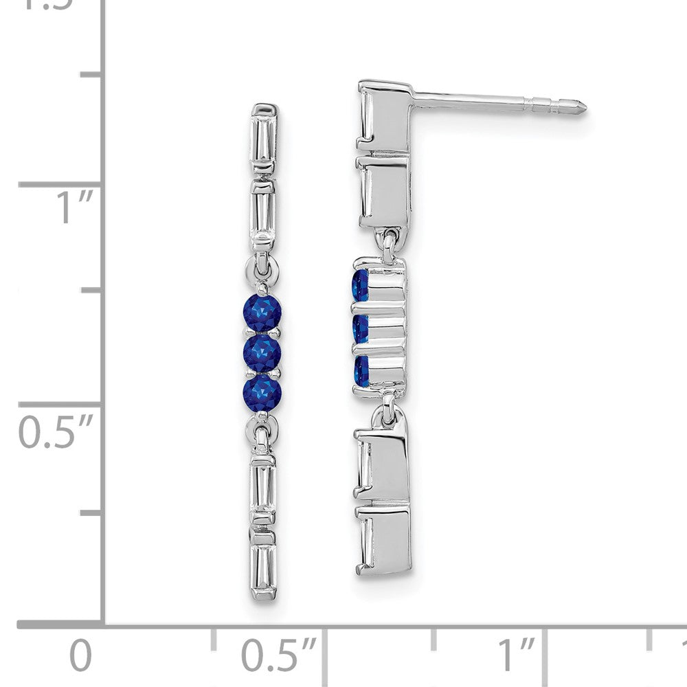 14k White Gold Sapphire and Real Diamond Dangle Earrings
